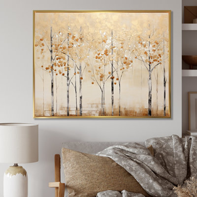 Minimalism Golden Trees Harmony I - Trees Wall Art Decor