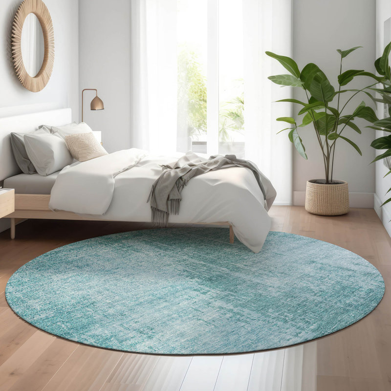 Premium Machine Washable Prisco Aqua Rug, Round 8'