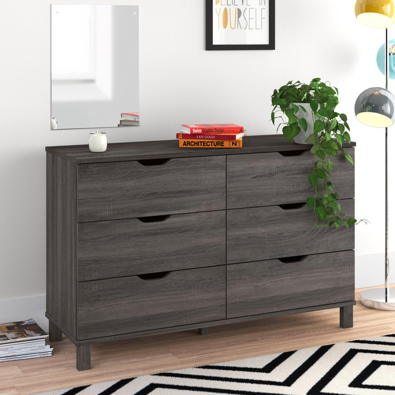 Commode de rangement à 6 tiroirs Fleeman, Gris délavé