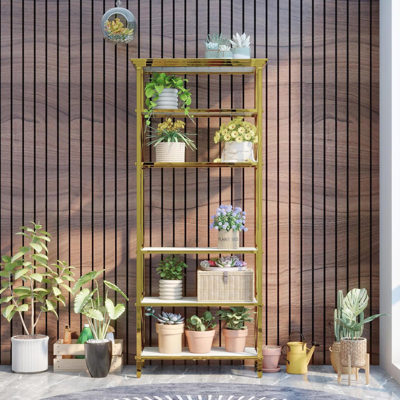 Reymi Silver Bookcase with Open Shelf Srorage, Gold