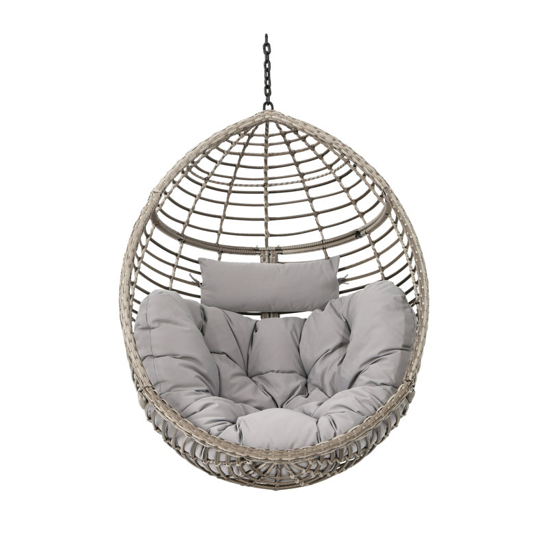 Gray Wicker Hanging Hammock Chair with Cushions
