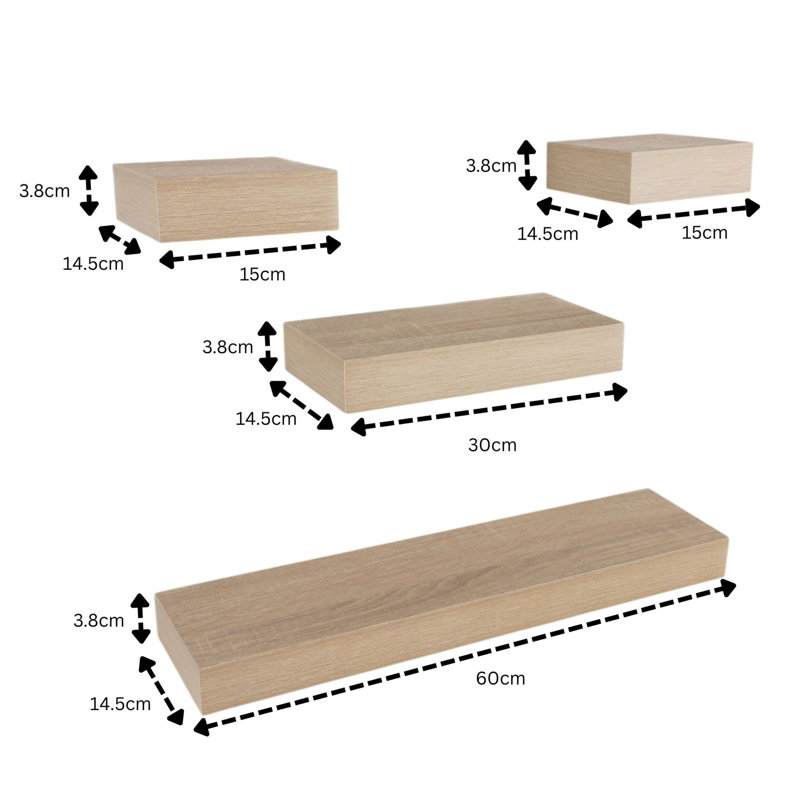 Hudson Shelf Kits, 4 Piece Wall Shelf Kits, Oak