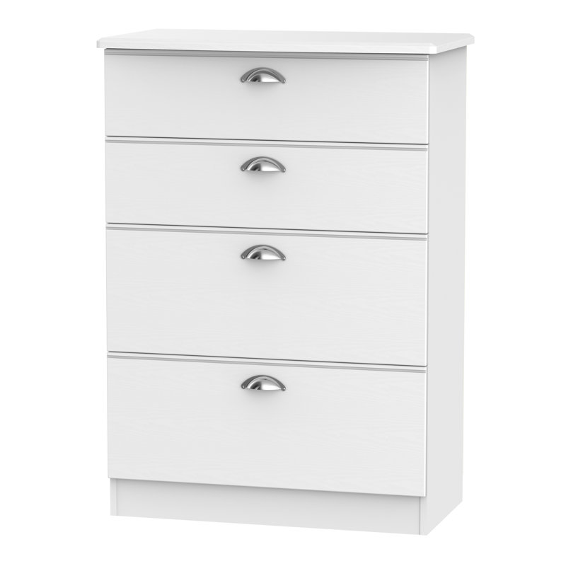 Fully Assembled Murier 4 Drawer Chest, White Ash/White Ash