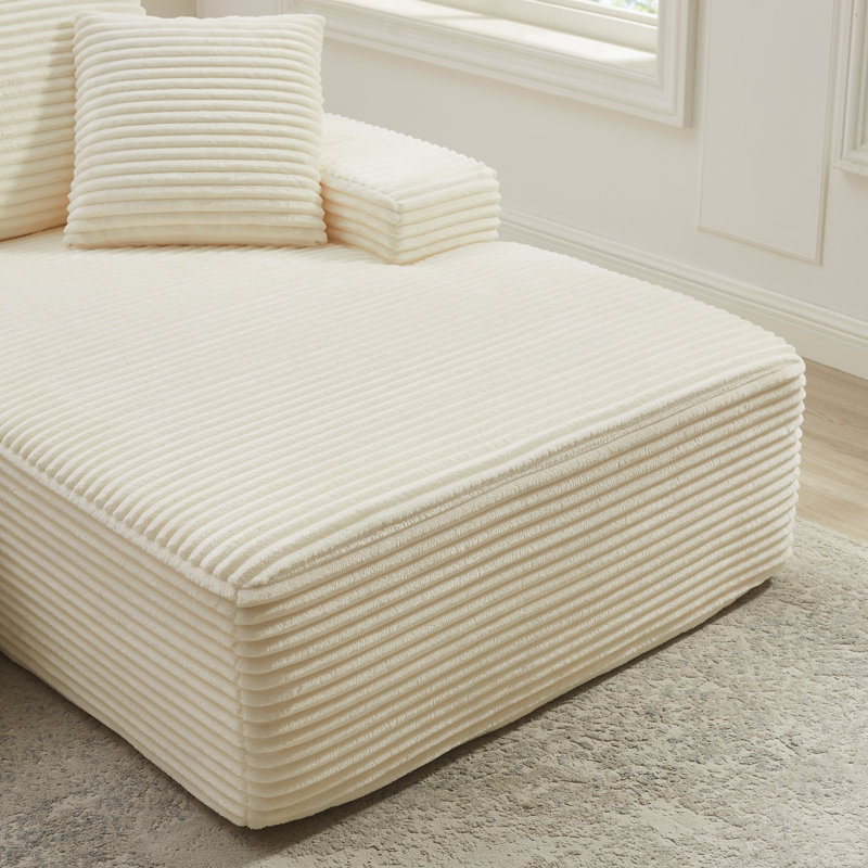 109'' Oversized Boneless Sofa, Corduroy Modular Sectional Sofa With Chaise,No Assembly Required, Beige
