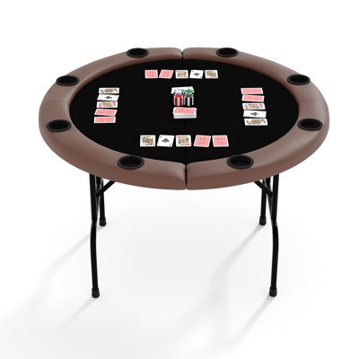 Table de poker pliante ronde de 48 pouces pour 8 joueurs - Surface en feutre de qualité casino pour Texas Holdem et Blackjack - Table de jeu de cartes portable avec porte-gobelets et accoudoirs rembourrés pour un usage domestique, noir