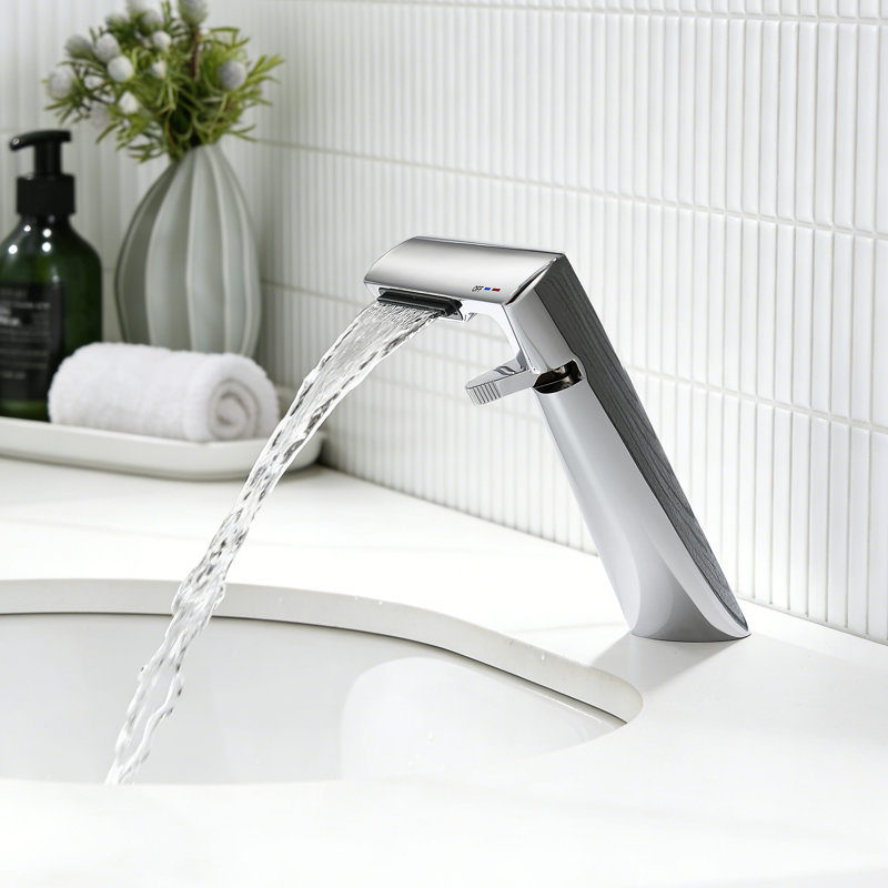 6.2"H Solid Brass Single Hole Bathroom Sink Faucet Waterfall Bathroom Faucet with Adjustable Aerator, Chrome