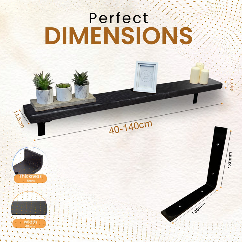 Ryesha Wood Radiator Shelf, 4.5cm H x 80cm W x 14.5cm D, Black