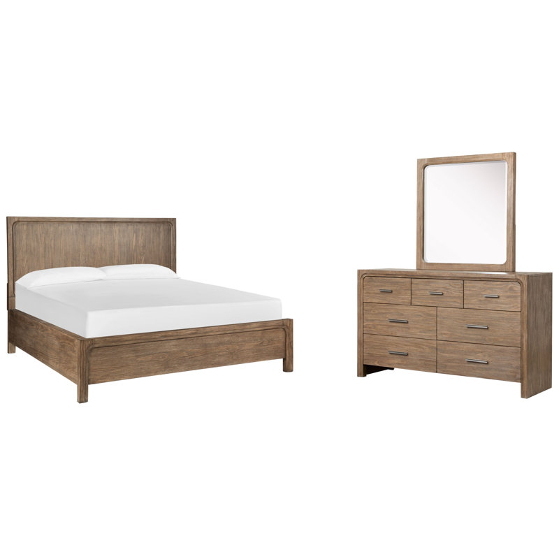Commode lit grand et commode avec miroir Portrait Hien, Grand, 3 Pcs: Bed, Dresser, Mirror