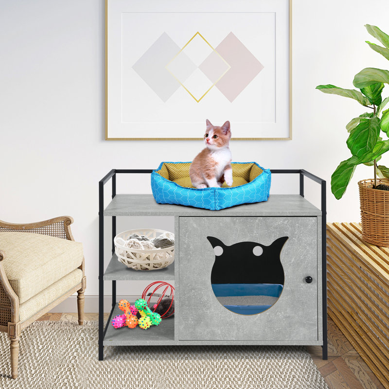 Cushing Wood Enclosed Litter Box Enclosure, Grey