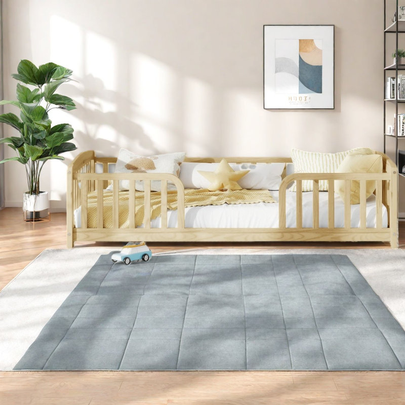 Lits sûrs au sol, garde-corps en bois de pin, chambre d'enfant compacte moderne