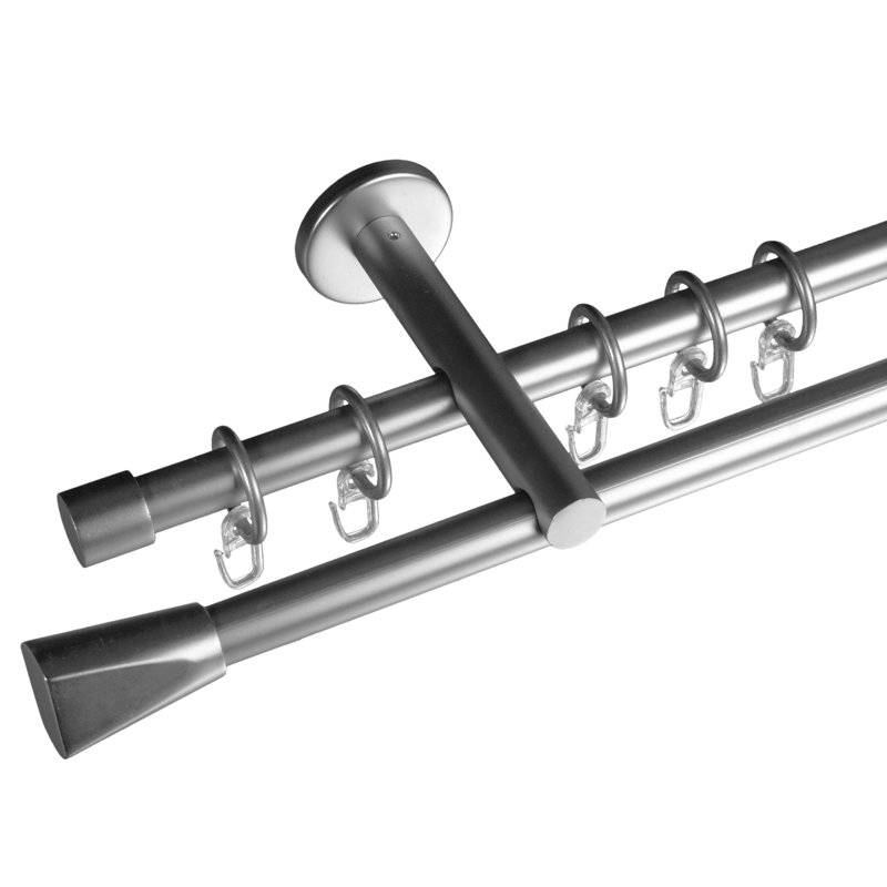 1.6cm Double Curtain Pole, 8cm H x 160cm W x 5cm D, Chrome coloured