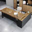 Bureau brun et noir en bois massif en forme de L + fer-1913212549