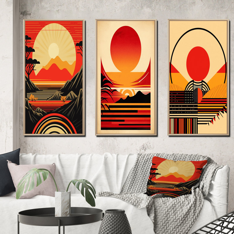 «Red Bold Sunset», 3 pièces sur toile, Toile tendue, H 28 po x l 36 po