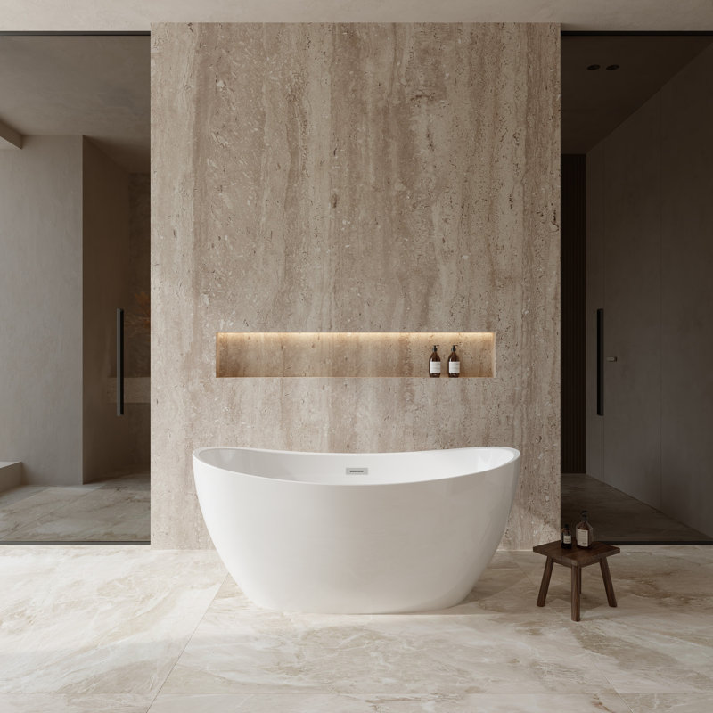 Dorrit 60" x 32" Freestanding Soaking Acrylic Bathtub, Polished Chrome