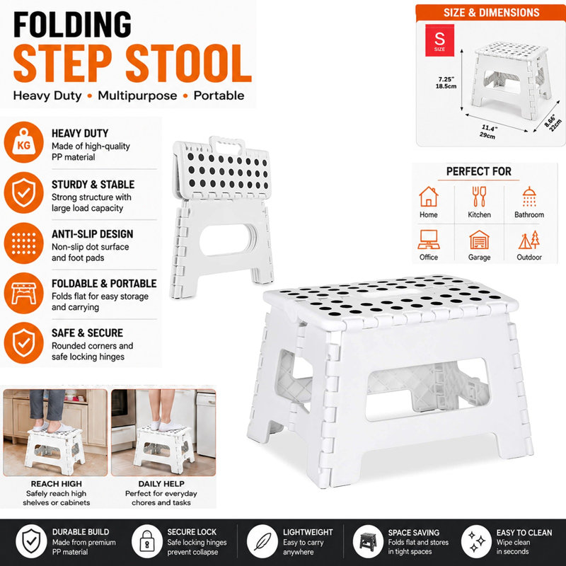 Small Folding Plastic Step Stool White