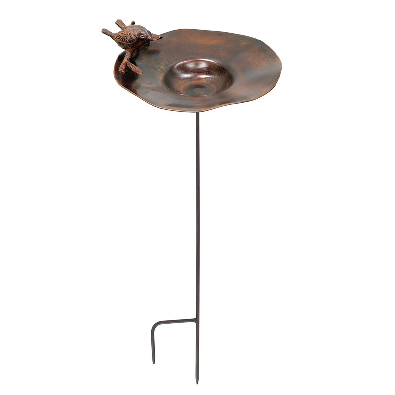 Antique Copper Birdbath with Birds and Stand