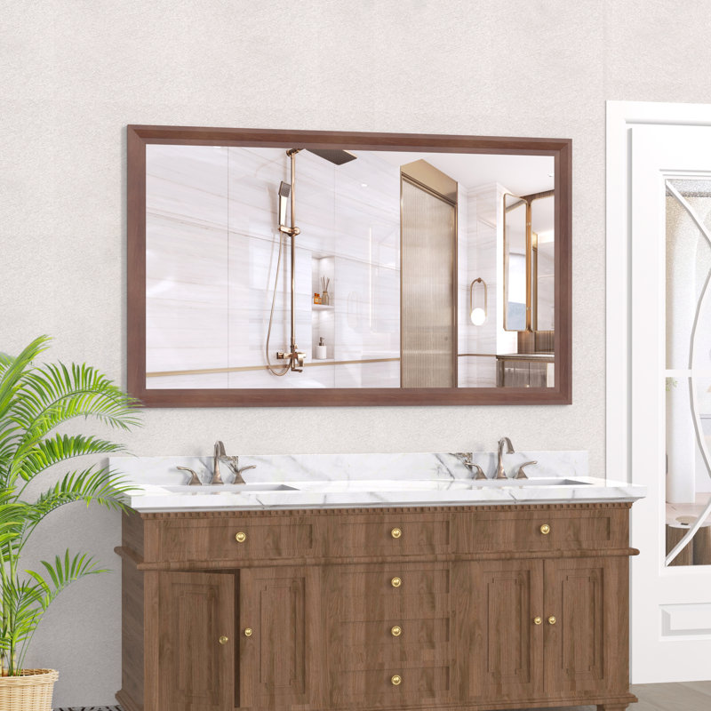 Grand miroir mural moderne 60 po x 36 po avec cadre en aluminium jaune et corail, conception légère, reflet polyvalent extra vision, idéal pour la salle de bain, la chambre à coucher et le salon