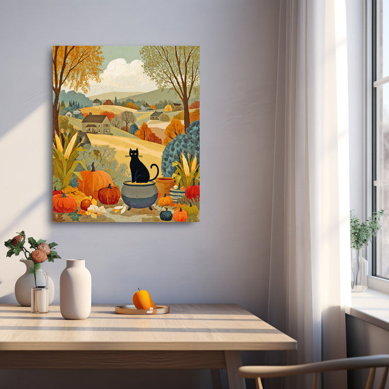 «Black Cat and Pumpkins Autumn Harvest», art mural sur toile tendue, H 30 po x l 24 po