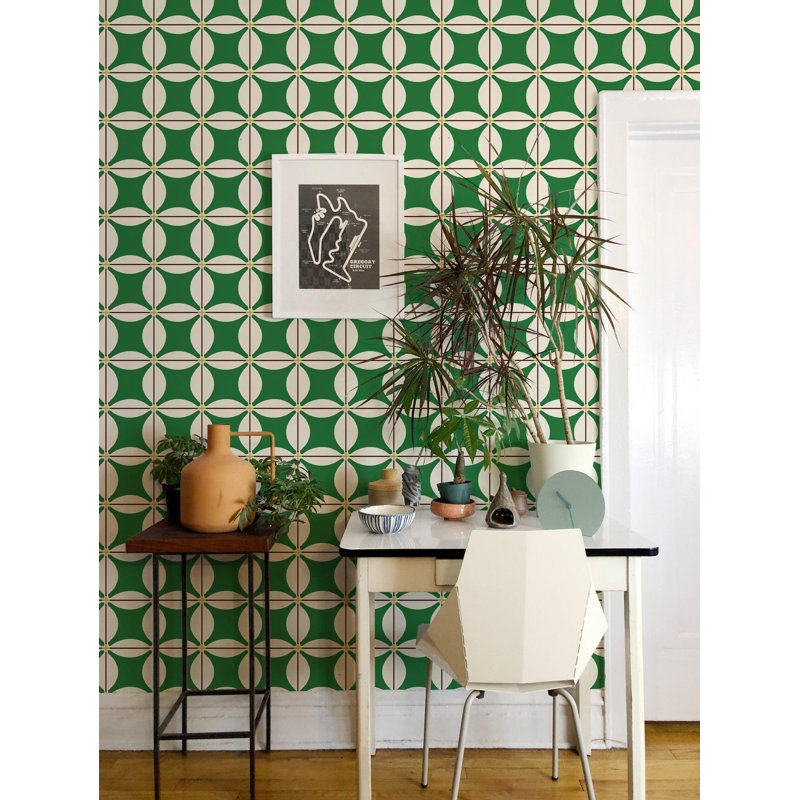 Traveler Tile Wallpaper, Kelly Green, Faux Grasscloth, Non-Pasted