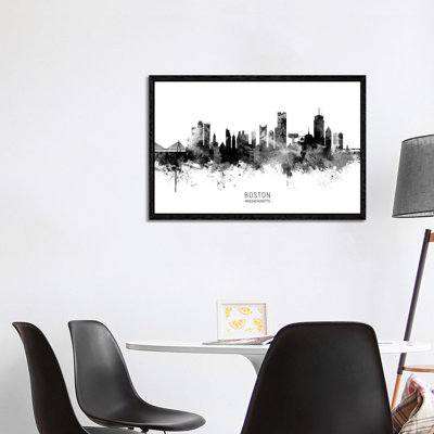Boston Massachusetts Skyline Name Black And White by Michael Tompsett - Print on Canvas