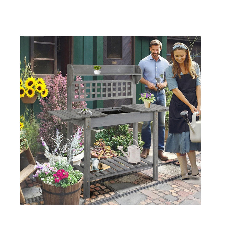 Outdoor Potting Bench Table, Gray