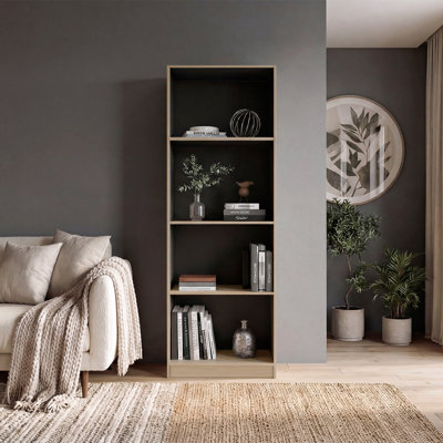 Bibliothèque à 4 tablettes, bibliothèque ouverte moderne pour le salon, la chambre à coucher ou le bureau