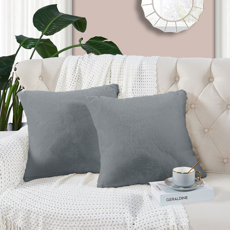  Faux Fur Throw Square Pillow Cover, Cloudburst