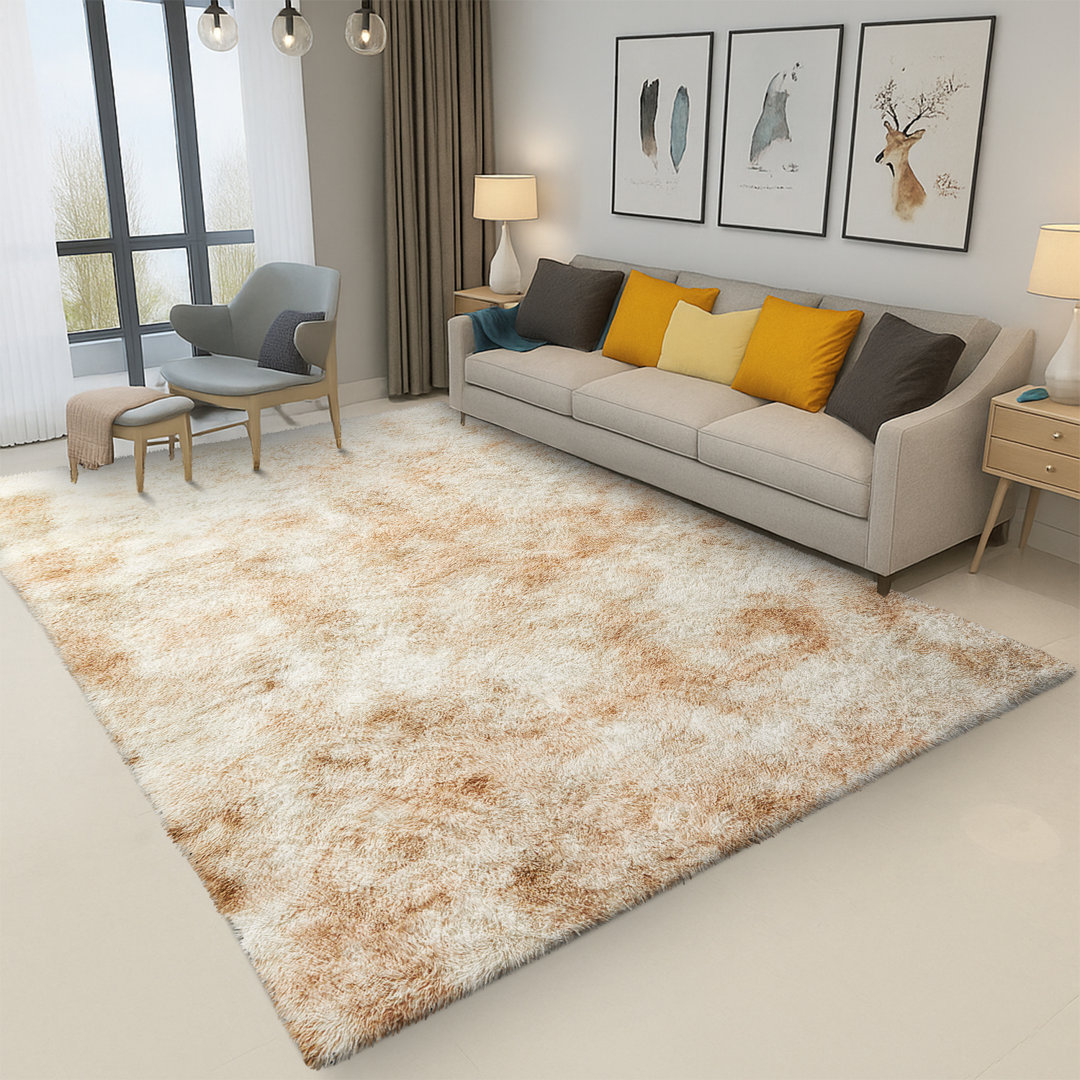 Standard Shag Cream Tye Dye Living Room Area Rug