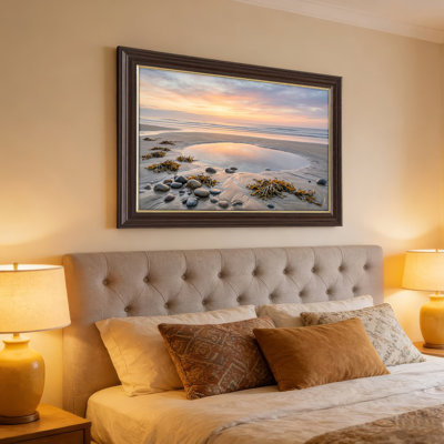 Art mural antique sur toile encadré doré pour le salon, la chambre à coucher, le bureau ou le vestibule - Décoration murale décorative avec coucher de soleil
