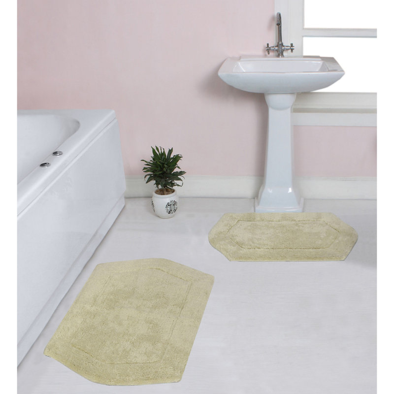Morissette 100% Cotton Bath Rug, Non-slip, Absorbent, Machine Washable, Quick Dry 2 PCs set (21x34 / 24x40), Green