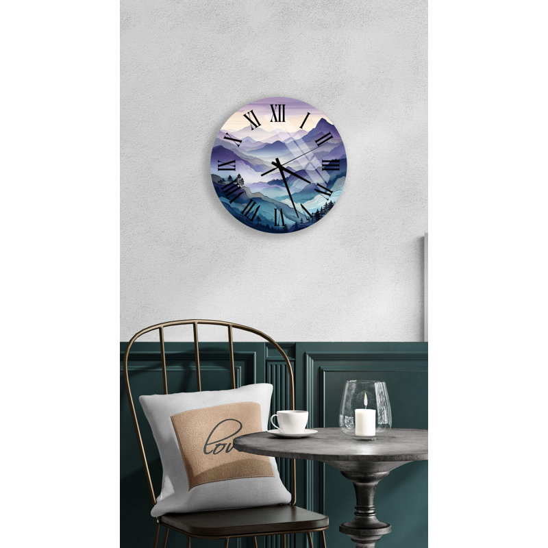 Horloge murale Misty Mountain Forest, Noir