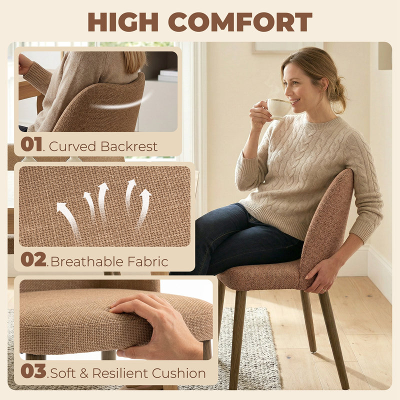 48cm H Polyester Upholstered Side Chair, Brown