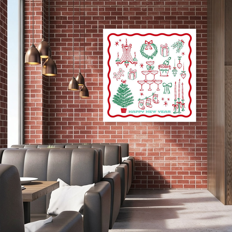 Affiche murale festive pour le Nouvel An : sapin de Noël classique rétro traditionnel, paysage d'hiver, H 48 po x l 48 po