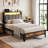 Cradere Twin Size Bed Frame with Headboard, Upholstered Platform Bed with Storage Shelves and Charging Station-634986765