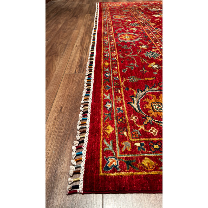 Tapis en laine et coton rouge noué à la main Original