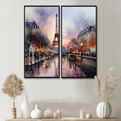 «Pink Twilight Rendezvous In Paris III», ensemble de 2 grands parcs d'attractions muraux