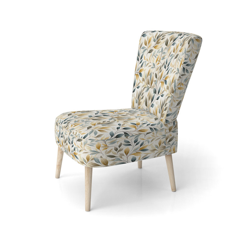 Neutral Leaves - Upholstered Scandinavian Side Chair, Botanical Plants Accent Chair