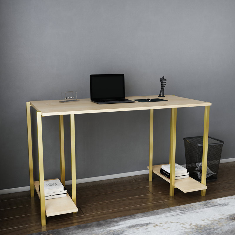 Academy Desk Metal Base Writing Desk, Oak/Gold