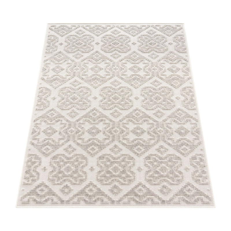 Tapis intérieur / extérieur en polypropylène tissé à la machine Harkesh gris clair / beige, Rectangle 3 pi 11 po x 5 pi 7 po