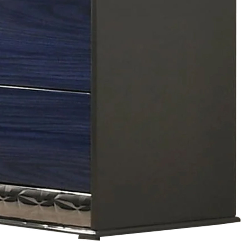 Commode 6 tiroirs Cote, gris cendré, bois massif bleu indigo, chrome
