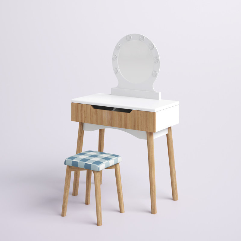 Ensemble coiffeuse et tabouret Alinson, Chêne / Blanc