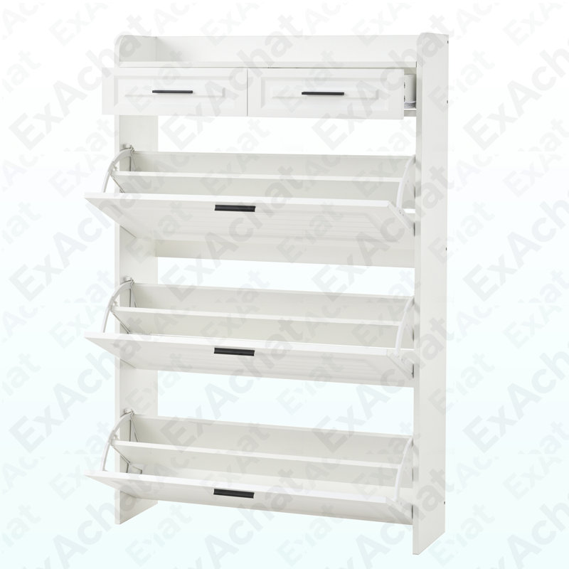 Deux tiroirs, trois portes pliantes, grande armoire à chaussures de rangement, blanc, Blanc
