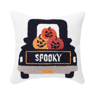 Pumpkin Truck Happy Halloween Hooked Throw Pillow