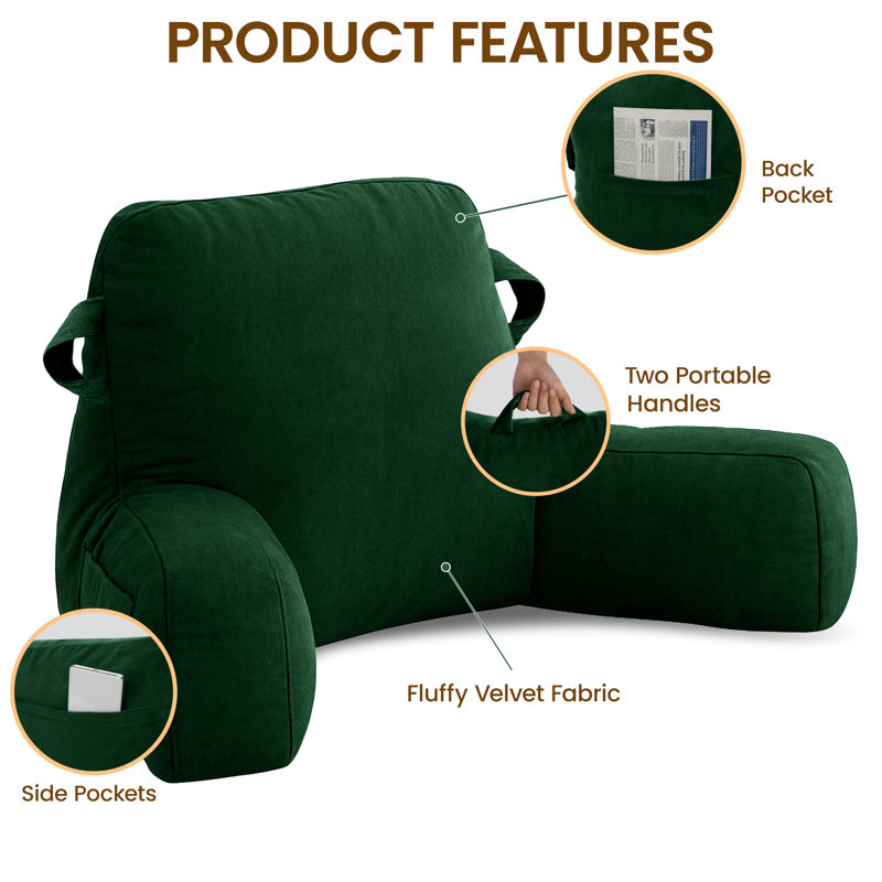 Comfy Backrest Pillow Arm Pillow With Pockets, Dark Gren