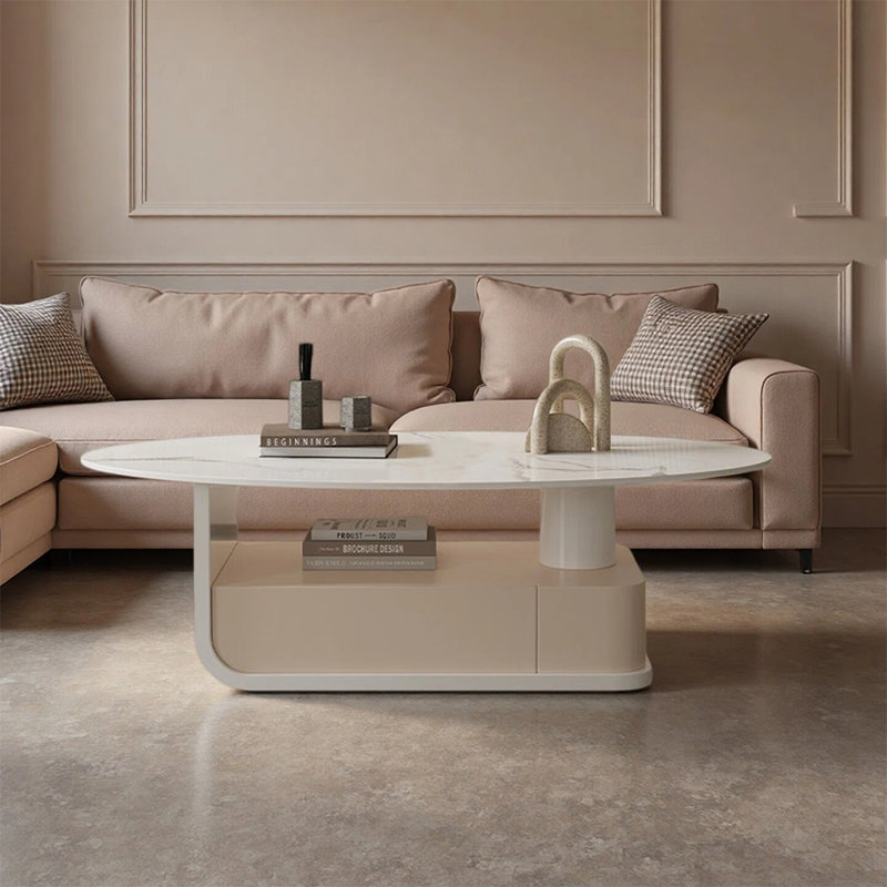 Table basse luxueuse et haut de gamme, Blanc, H 17,71 po x L 55,11 po x l 27,55 po