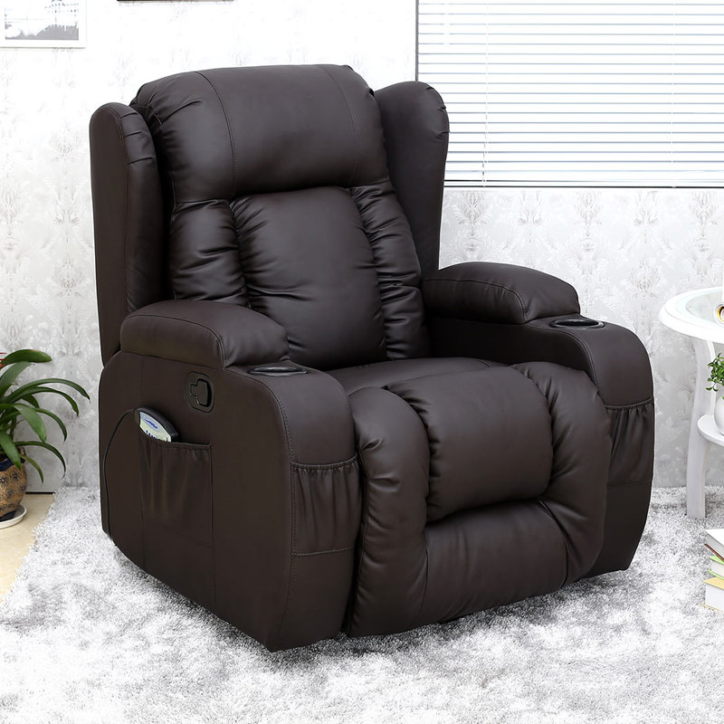 Manual Swivel Rocking Recliner with Heat and Massage, Brown