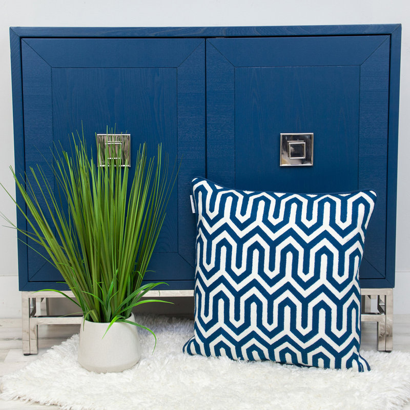 Coussin 100% coton à fermeture à glissière, Bleu