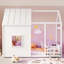 Twin-Sized House-Style Floor Bed With 7-Colour LED Lights, Nude & White Colour-1864394794