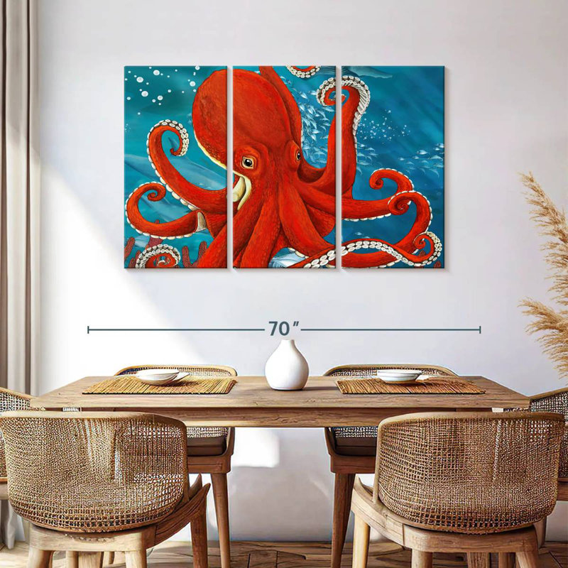Brampt Vibrant Red Octopus, 36" H x 57" W