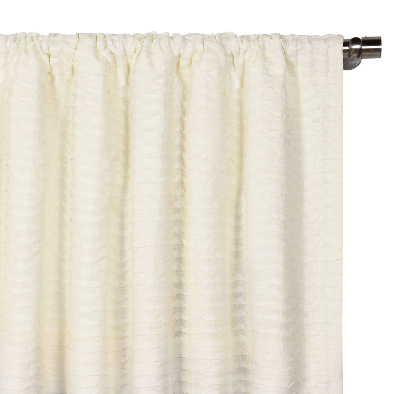 Yearling Pleated Sheer 100% Linen Semi Sheer Curtain Single Panel, Pearl, 48" x 96"